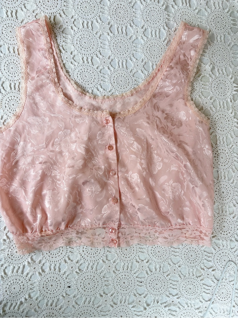 Vintage 90s Victorias Secret Soft Pink Lace Trim Button Front Camisole